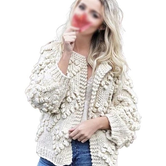 Chicwish Sweaters - Chicwish Womens Pom Pom Chunky Knit Open Cardigan Sweater Size S Cream